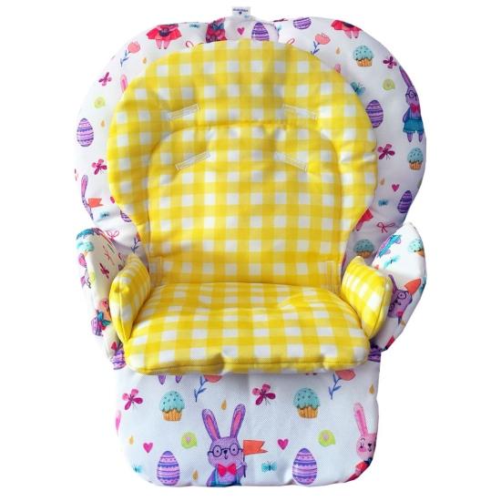 Chicco Polly 2 Start Mama Sandalyesi Minderi -  Çift Minderli -  Kostümlü Tavşanlar ve Sarı Pötikare